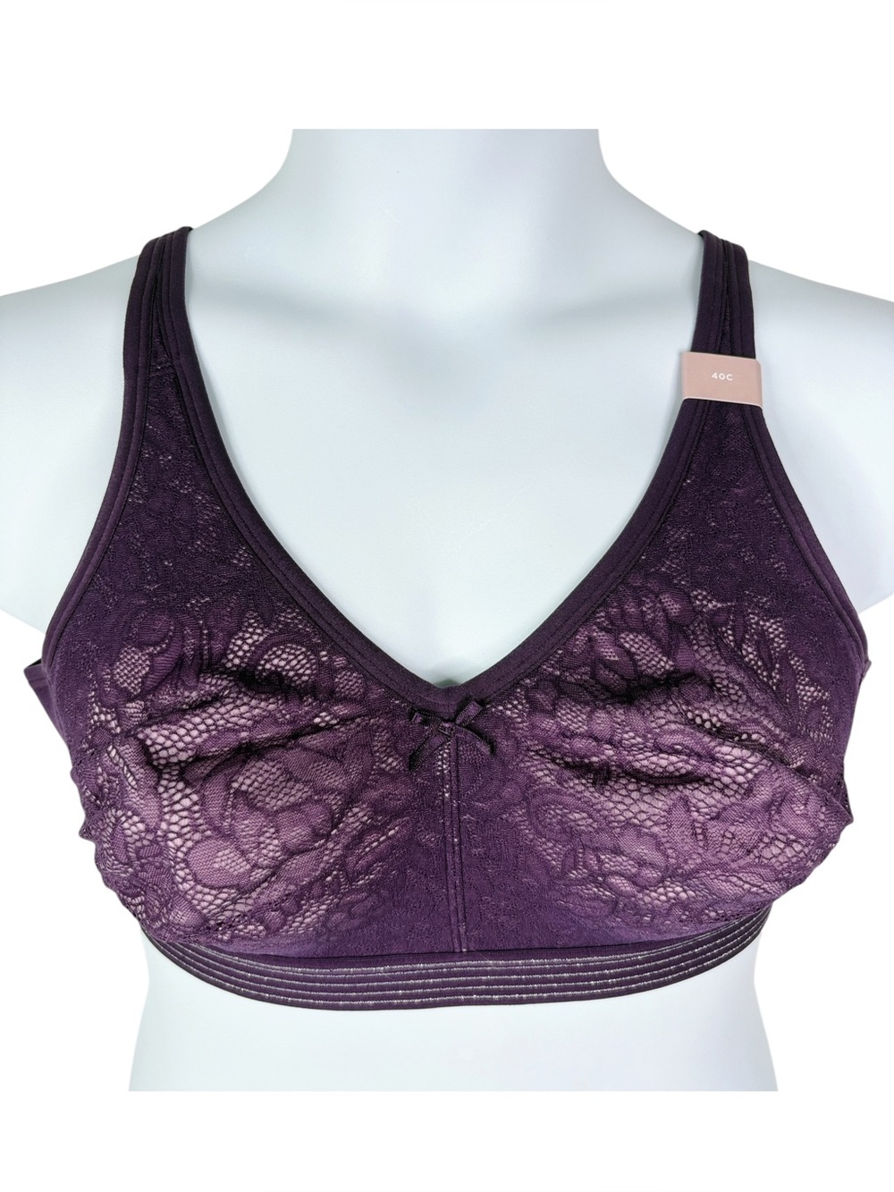NWOT Cacique Unlined Full Coverage No-Wire Bra sz 40C * Purple Lace Silver Trim